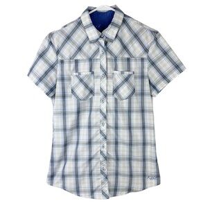 Kuhl Mountain Culture Ionik Blue and White Plaid Shirt UPF 30